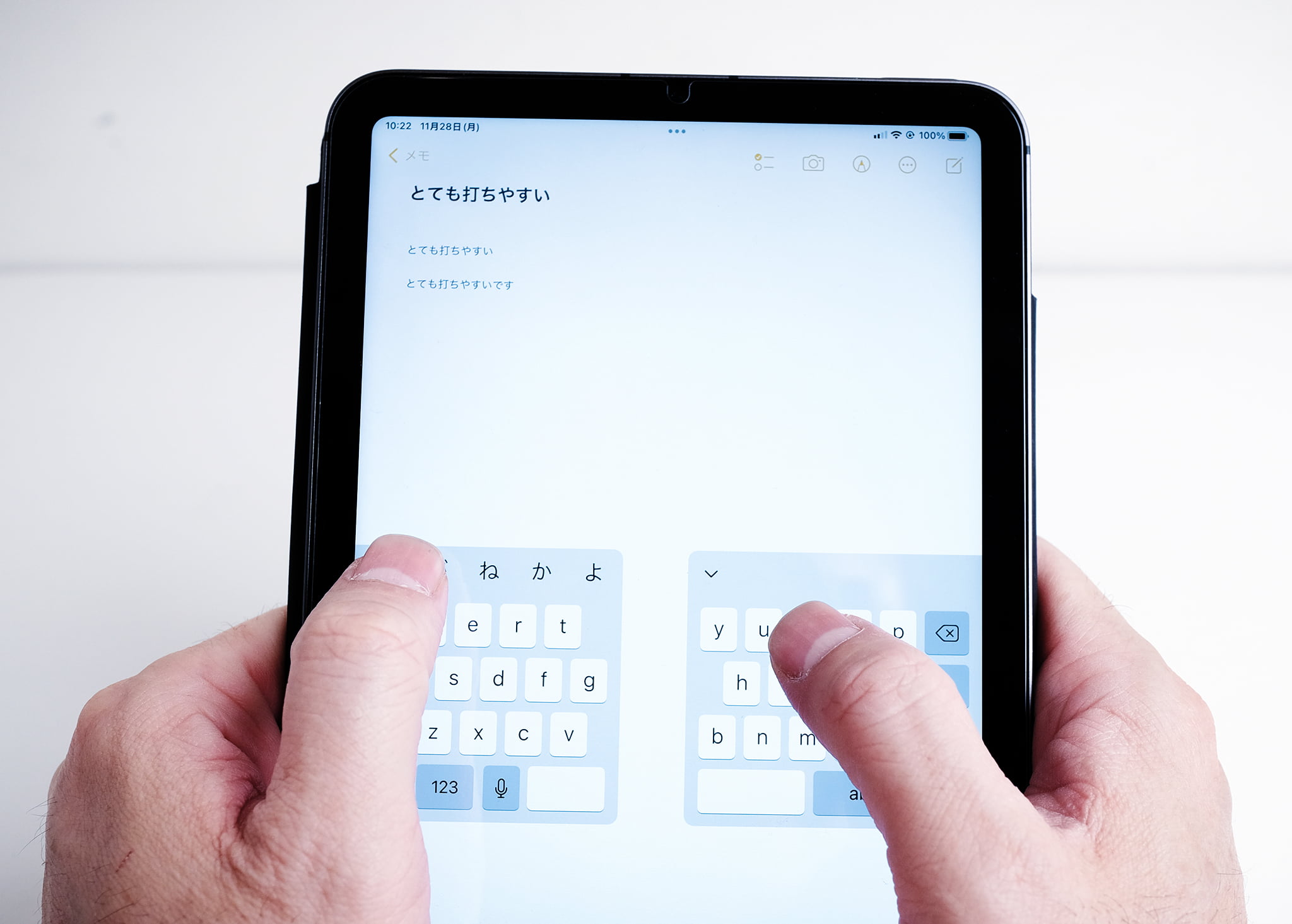 iPad mini6だから楽しい10のこと｜5.両手持ち「日本語ローマ字入力 親指タイピング」が快適ということ。